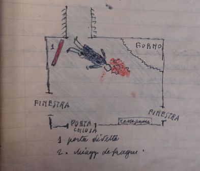 Verbale di sopralluogo nel luogo del delitto e schizzo della scena del crimine